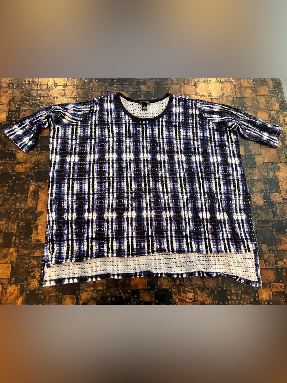 new directions Navy and White Tie-Dye Short Sleeve Tee